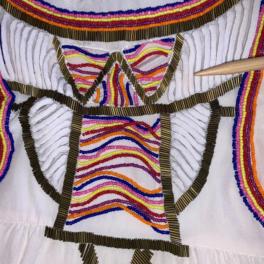 GUESS Marciano Silk Beaded Boho Tank White Multicolor Embellished Top L Festival - Picture 9 of 11